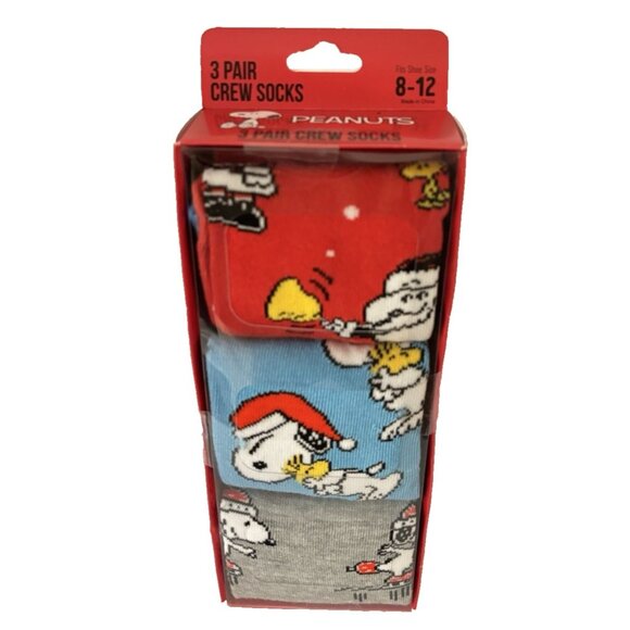 Bioworld Peanuts Snoopy Woodstock Holiday Crew Socks 3 Pairs Men 8-12 Size Style - Picture 4 of 5